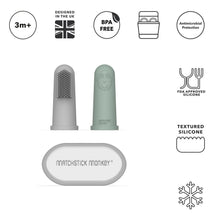 Load image into Gallery viewer, Matchstick Monkey Finger Toothbrush With Portable Case - Grey & Mint Green