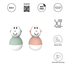 Load image into Gallery viewer, Matchstick Monkey Bathtime Wobblers - Mint Green &amp; Dusty Pink

