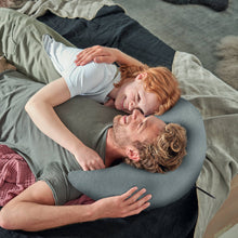 Load image into Gallery viewer, Theraline Bamboo Moon Cuddle &amp; Nursing Pillow - Melange Mid Grey
