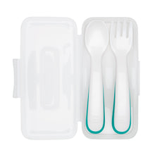 將圖片載入圖庫檢視器 OXO Tot On the Go Plastic Fork &amp; Spoon Set With Travel Case - Teal
