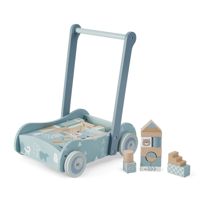 Bubble Wooden Baby Push Cart & Walker with 46 Building Blocks