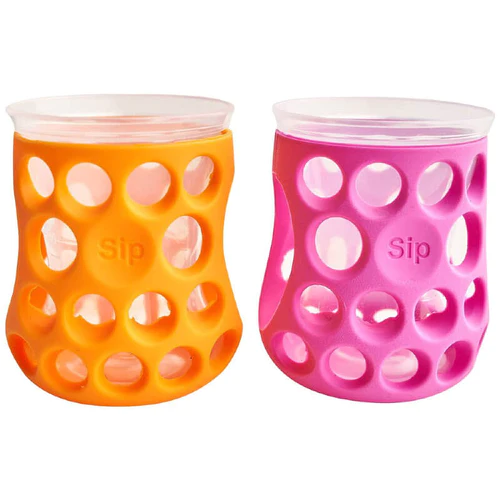 CogniKids Sip 2-Pack Natural Drinking Cups - Tangerine/Flamingo