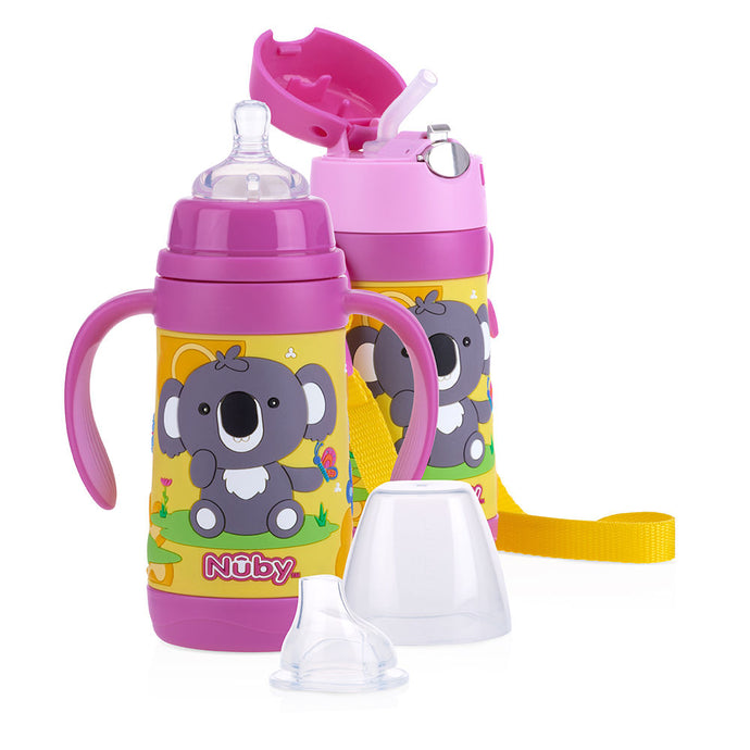 Nuby 3-in-1 Stainless Steel Feeding Cup/Bottle - Pink