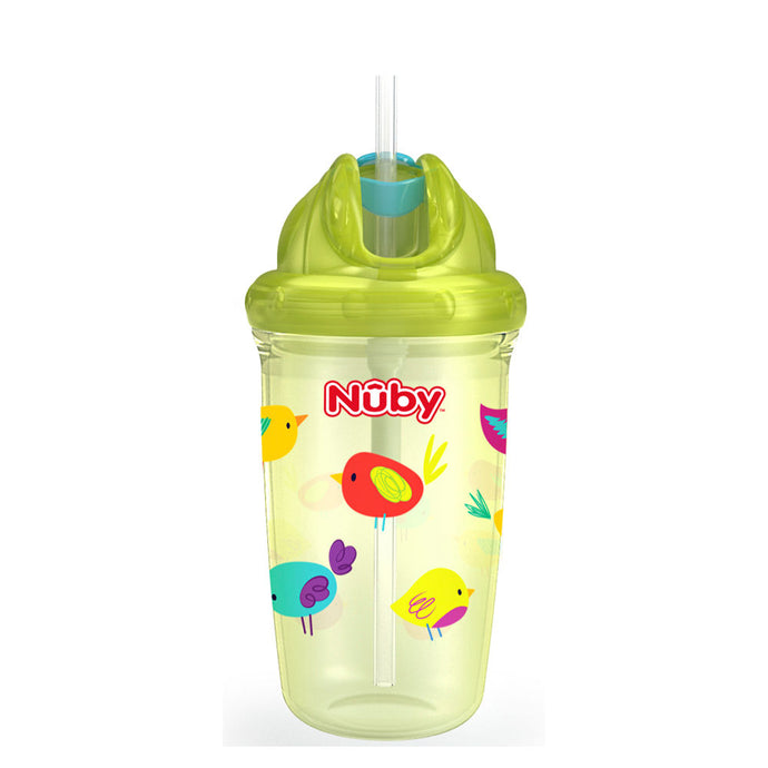 Nuby No Spill Flip-it Thin Straw Cup - Green