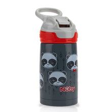 將圖片載入圖庫檢視器 Nuby Thirsty Kids Printed Stainless Steel 10oz / 300ml No Spill Flip-It Reflex Push Button Soft Spout On the Go Cup - Pandas
