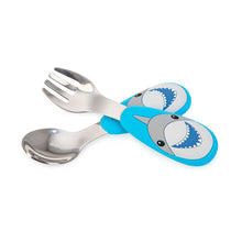 將圖片載入圖庫檢視器 Nuby Stainless Steel Cutlery Set with 3D Silicone Handle - Blue
