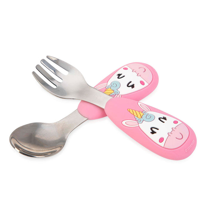 Nuby Stainless Steel Cutlery Set with 3D Silicone Handle - Pink