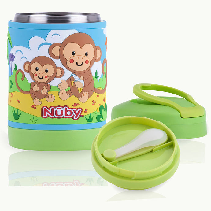 Nuby Stainless Steel 3D Food Jar with Silicone Spoon - Monkey