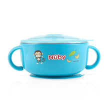 將圖片載入圖庫檢視器 Nuby Stainless Steel Suction Bowl w/Water Reservoir &amp; Lid - Blue
