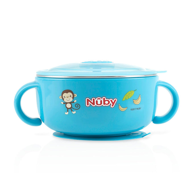 Nuby Stainless Steel Suction Bowl w/Water Reservoir & Lid - Blue