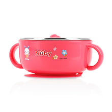 將圖片載入圖庫檢視器 Nuby Stainless Steel Suction Bowl w/Water Reservoir &amp; Lid - Pink
