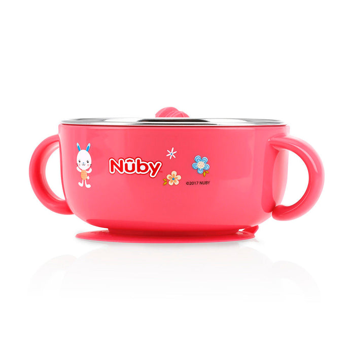 Nuby Stainless Steel Suction Bowl w/Water Reservoir & Lid - Pink