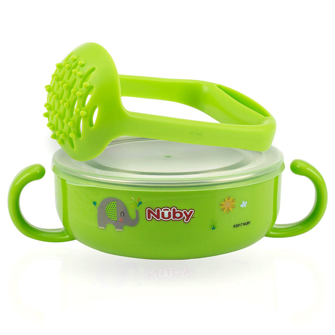 Nuby Stainless Steel Printed Suction Bowl with Round Handles - Green
