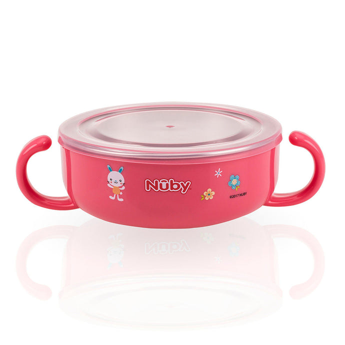 Nuby Stainless Steel Printed Suction Bowl with Round Handles - Pink
